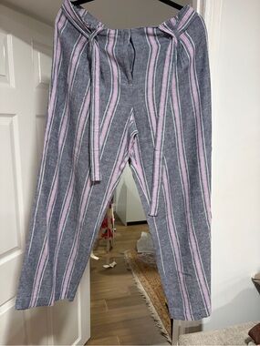 Laundry By Shelli Segal Striped linen pantsin Purple and Gray with White Accents